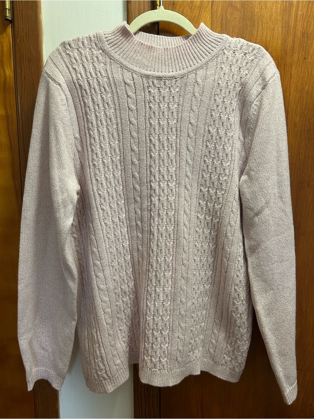 Pink sparkle sweater-Cable Knit Crewneck Sweater